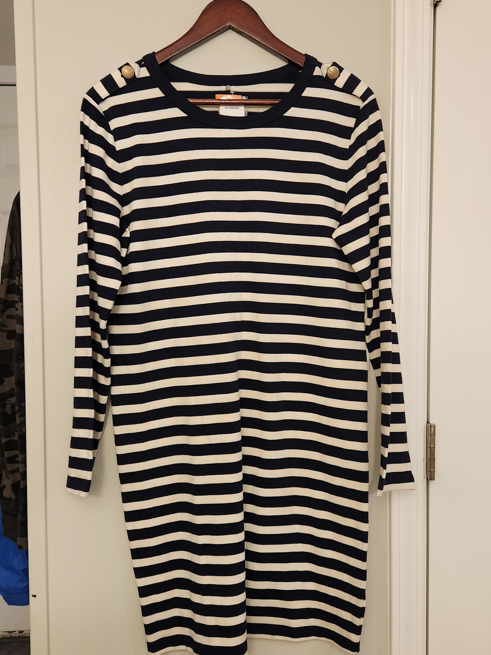 Joe Fresh Navy and White Striped Long Sleeve Dress